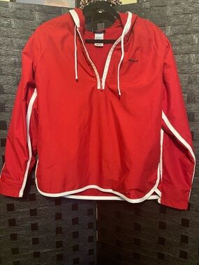 Vintage Reebok Windbreaker unisex LG 1990s Hooded Retro Red Semi Zip Nylon